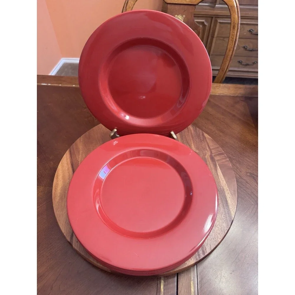 PIER 1 Red Earthenware Dinner Plates 10 3/4 in A SET OF 6